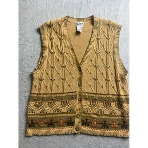 Koret Petites Women's Beige Knit Embroidered Floral cottage vintage Vest S